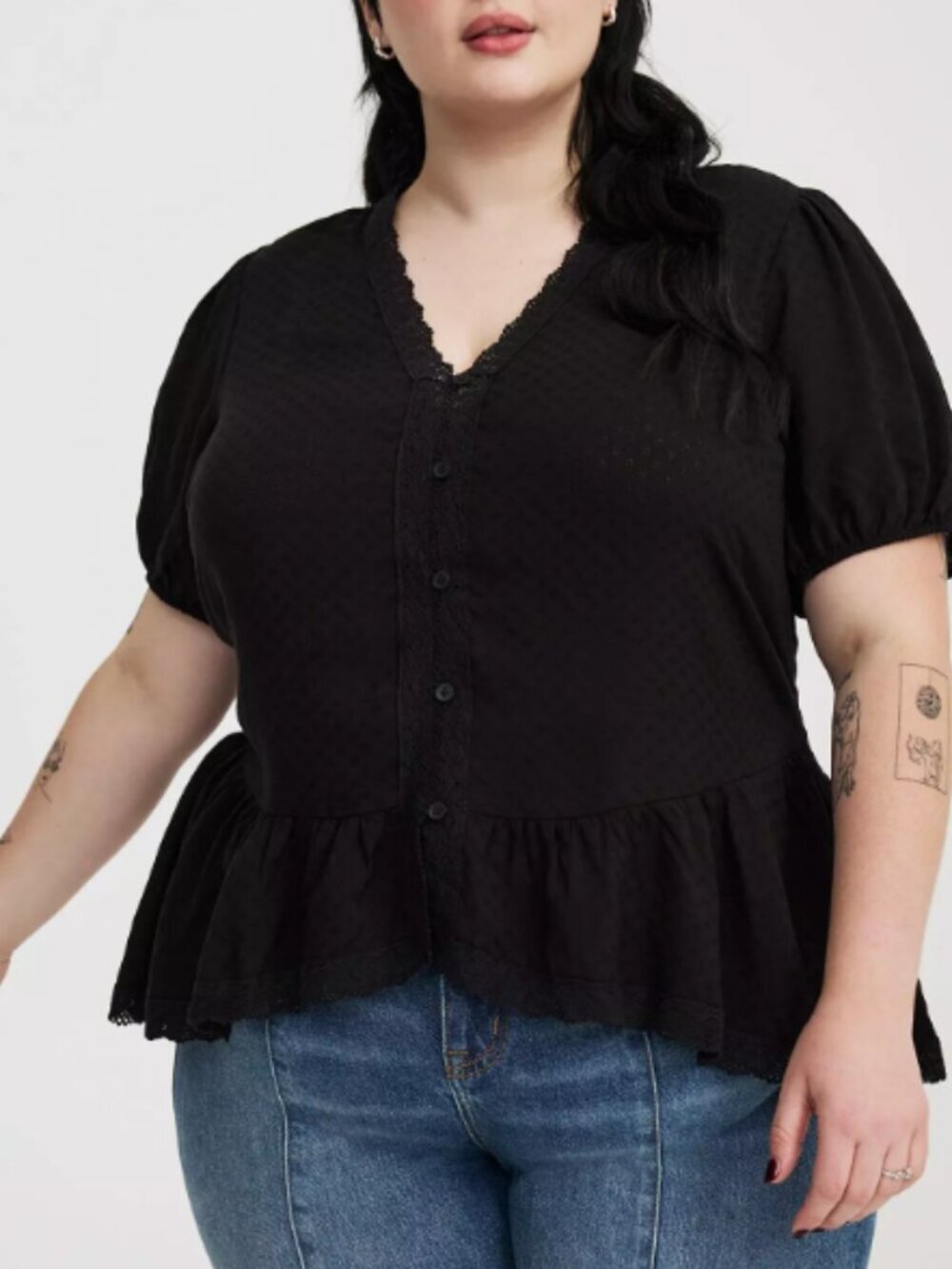 Peplum V-Neck Lace-Trim Top